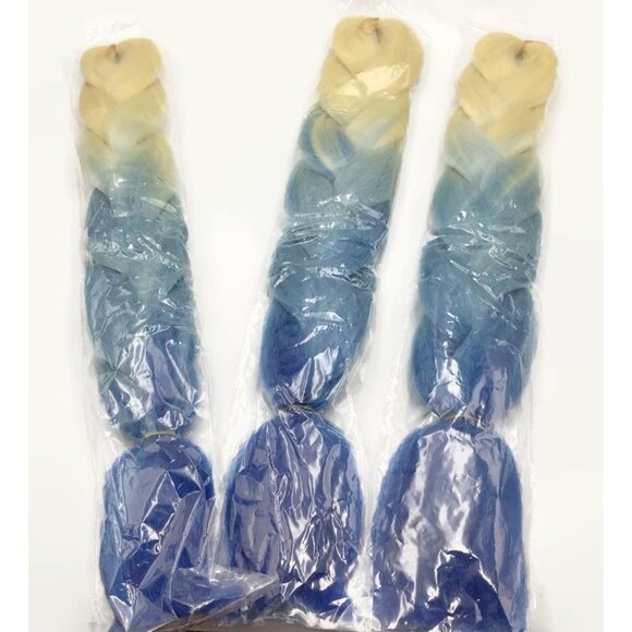 Ombre Braiding Hair Blonde/Light Blue/Dark Blue 5 Packs 24" Extensions Bacana - Picture 4 of 9
